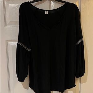 Old Navy Black Blouse with Embroidered Sleeves